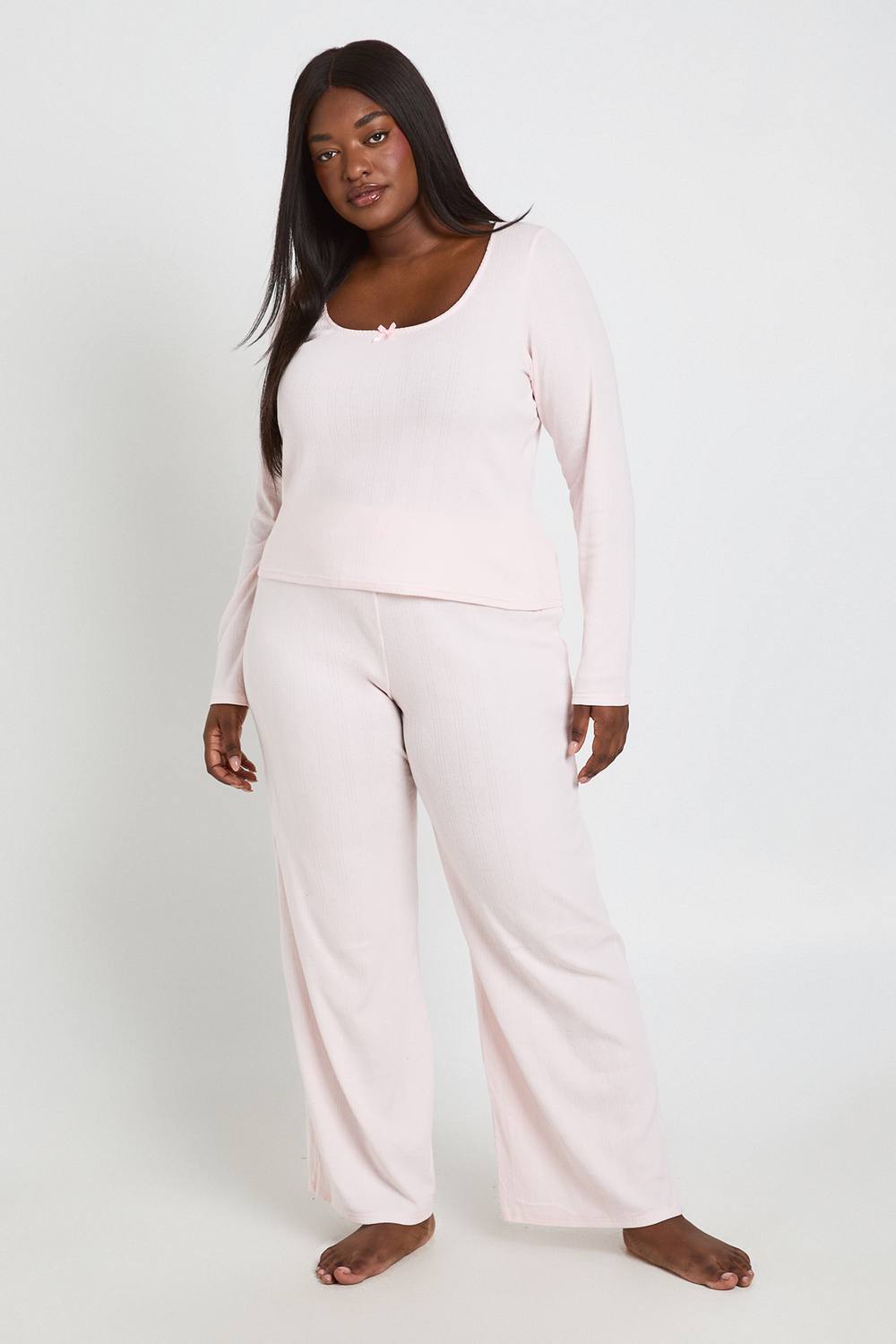 boohoo Women's Plus Pointelle Pyjama Trouser in Baby Pink by boohoo