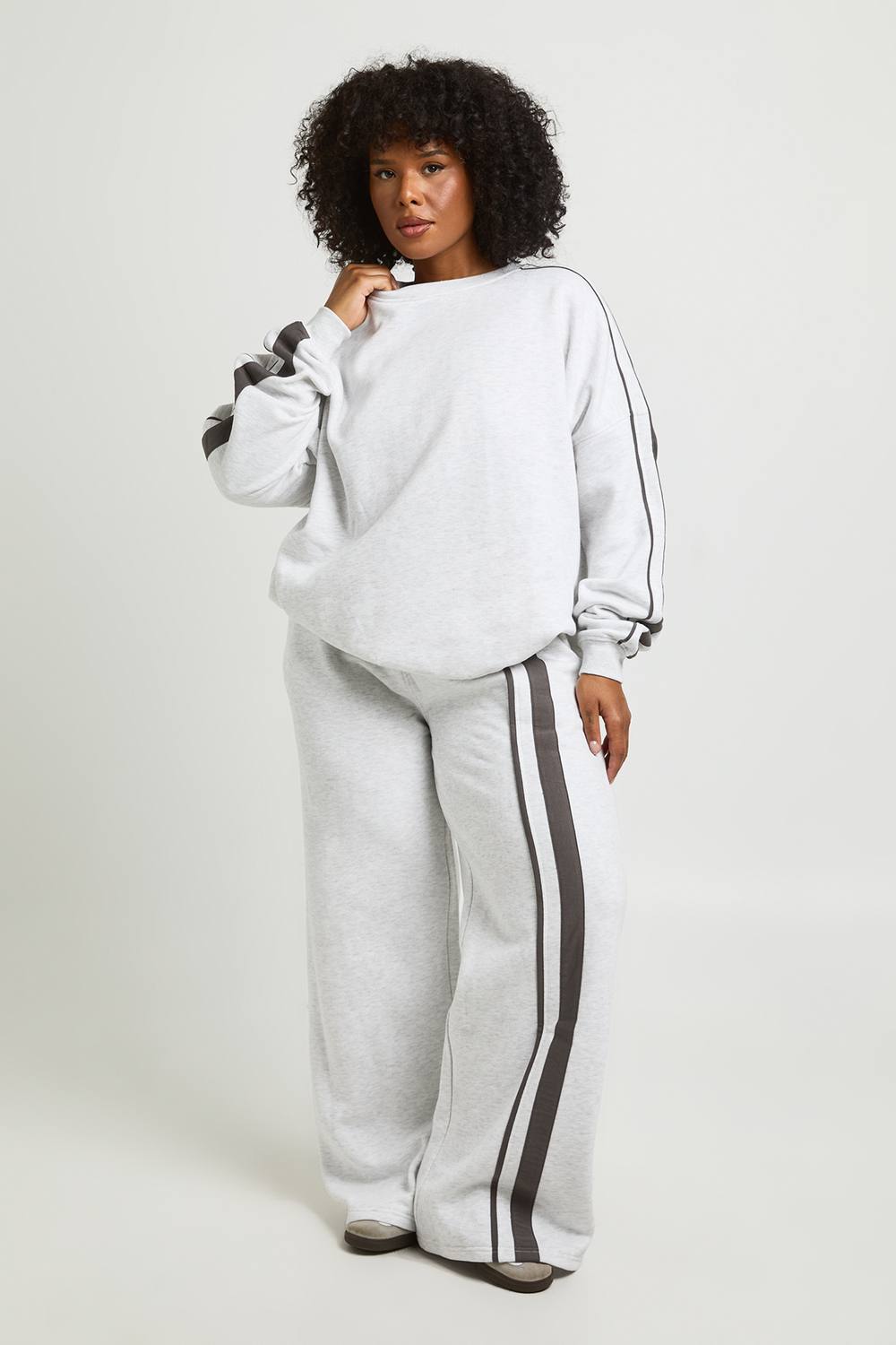 boohoo Women's Plus Stripe Detail Straight Leg Jogger Pants in Ash Grey by boohoo