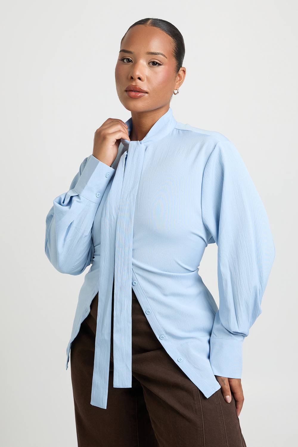 boohoo Women's Plus Tie Detail Shirt in Blue by boohoo