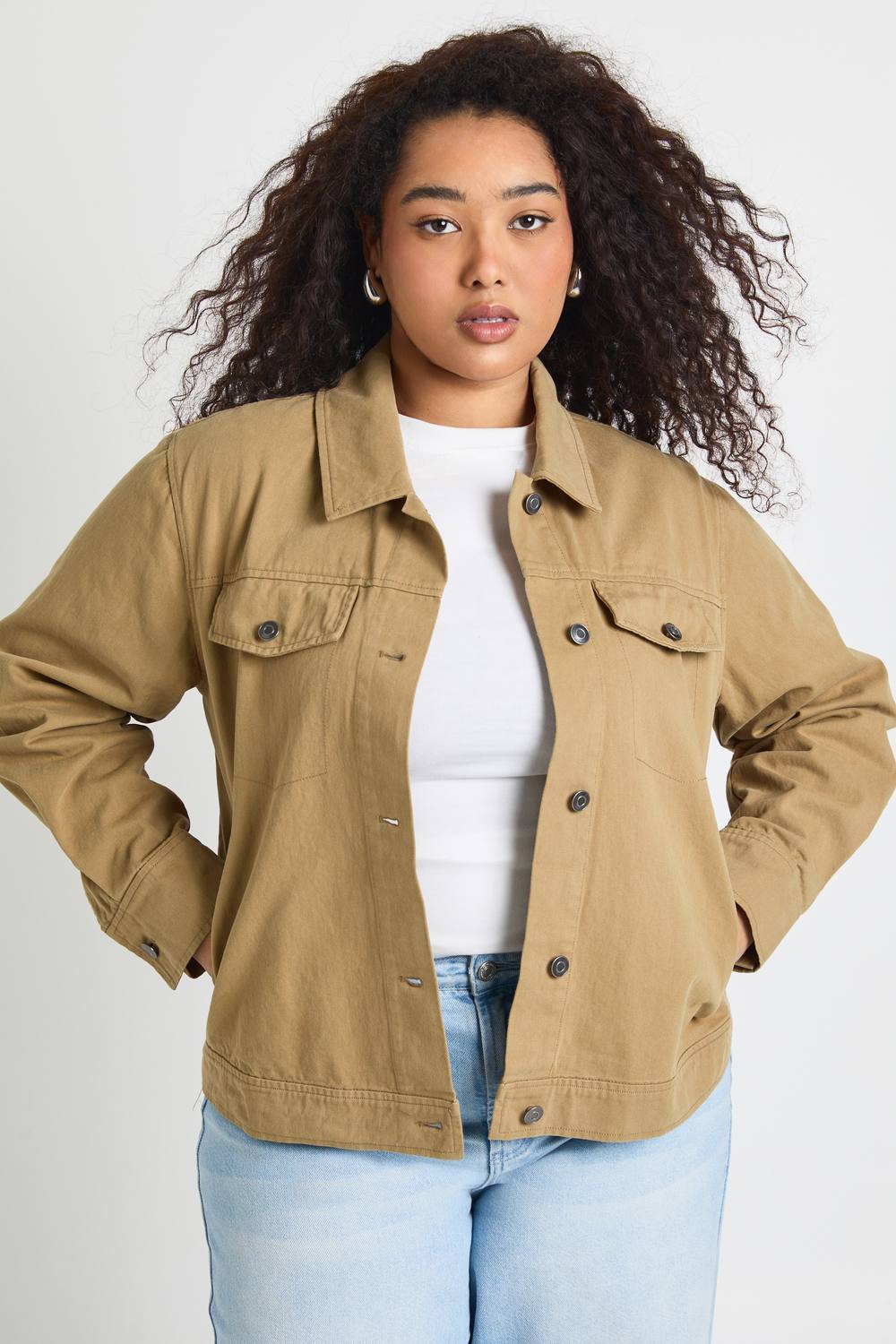 boohoo Women's Plus Twill Utility Oversized Shirt in Ecru by boohoo