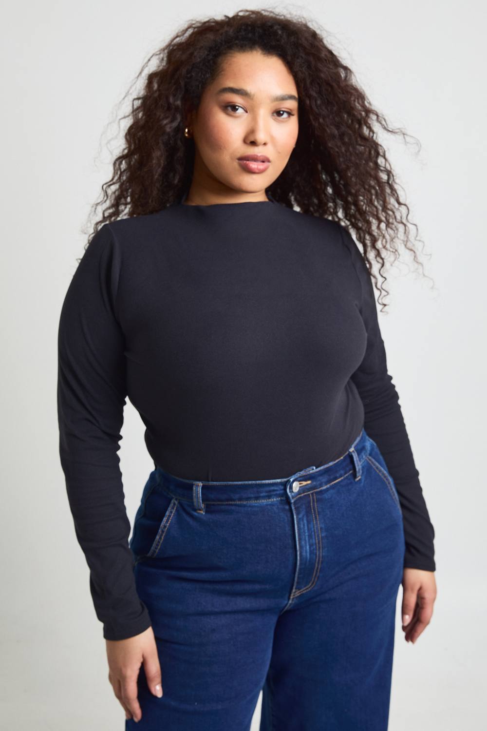 boohoo Women's Plus Ultra Soft Grown On Neck Long Sleeve Bodysuit in Black by boohoo