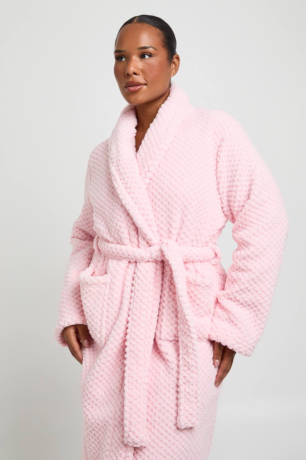 boohoo Women's Plus Waffle Fleece Long Dressing Gown in Light Pink by boohoo