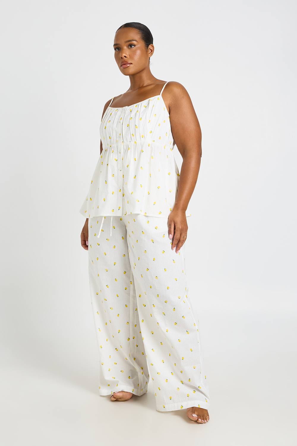 boohoo Women's Plus Waffle Lemon Pyjama Trouser in White by boohoo