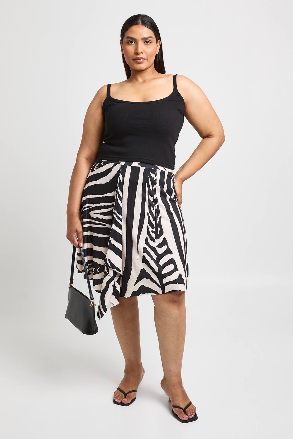 boohoo Women's Plus Zebra Hanky Midi Skirt in Black by boohoo