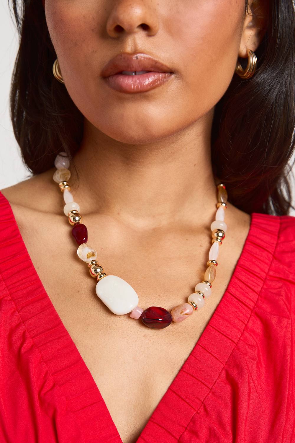 boohoo Women's Resin Stone Detail Necklace in Gold | Polyurethane/Resin