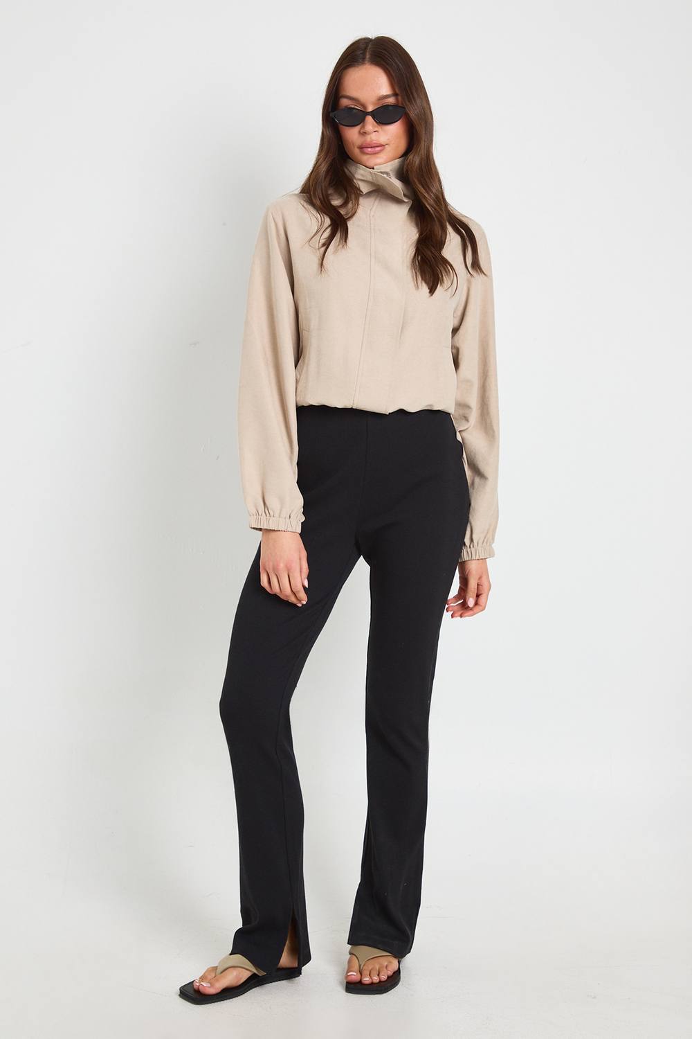 boohoo Women's Rib High Waist Split Hem Legging Pants in Black by boohoo