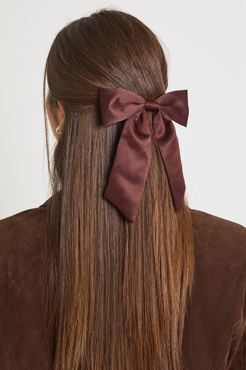 boohoo Women's Satin Chocolate Hair Bow Clip by boohoo