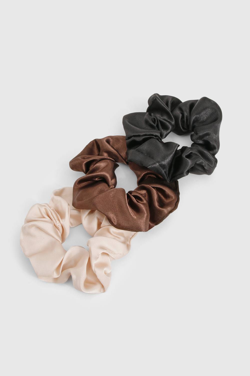 boohoo Women's Satin Scrunchies 3 Pack in Chocolate by boohoo