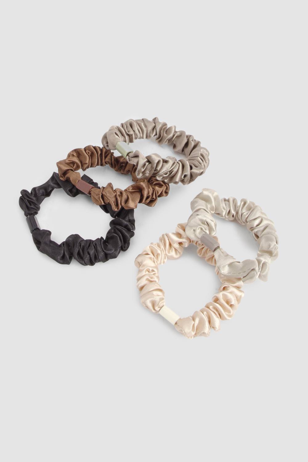 boohoo Women's Satin Scrunchies 5 Pack in Beige by boohoo