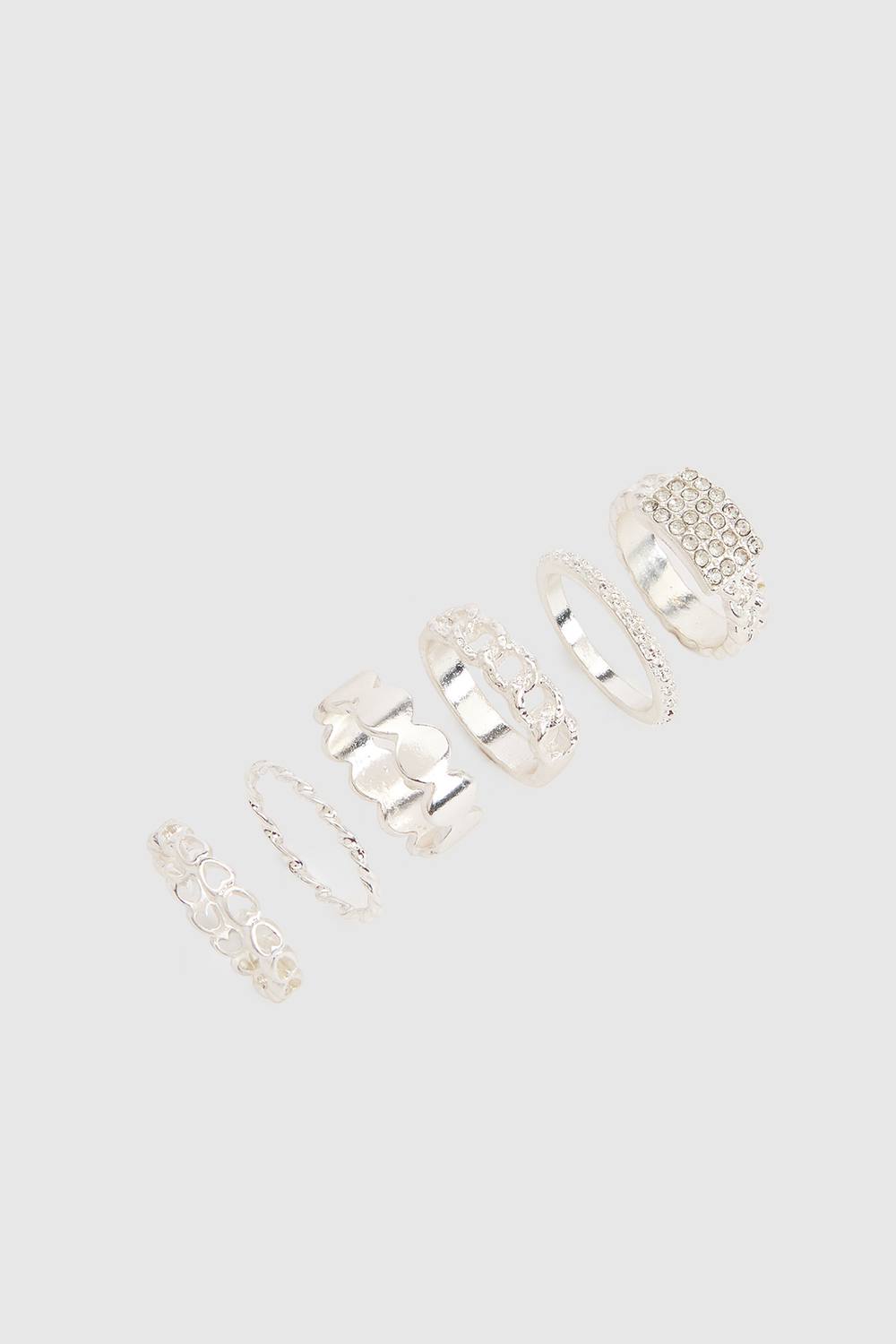 boohoo Women's Silver Assorted Diamante 6 Pack Ring Set by boohoo