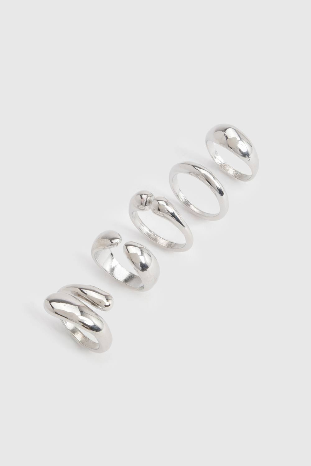 boohoo Women's Silver Chunky Abstract Rings 5 Pack by boohoo