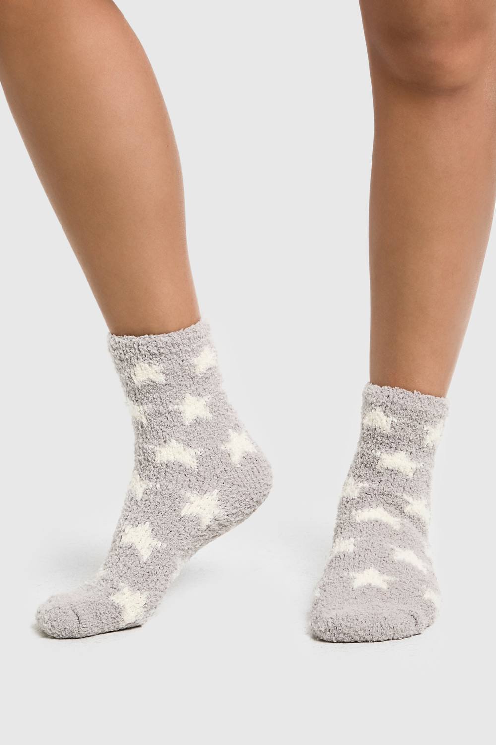 boohoo Women's Star Print Fluffy Socks in Grey by boohoo