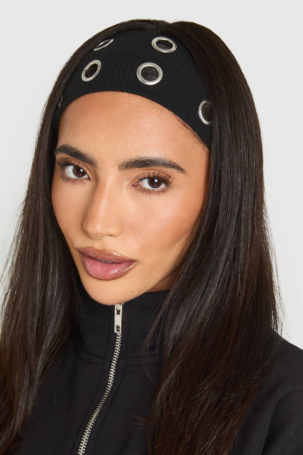 boohoo Women's Studded Eyelet Jersey Headband in Black by boohoo