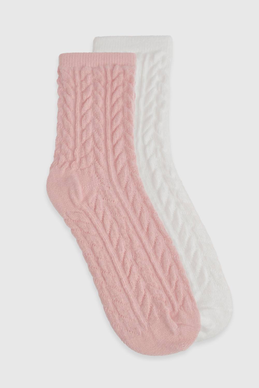 boohoo Women's Super Soft Cable Knit Fluffy Socks 2 Pack in Pink by boohoo