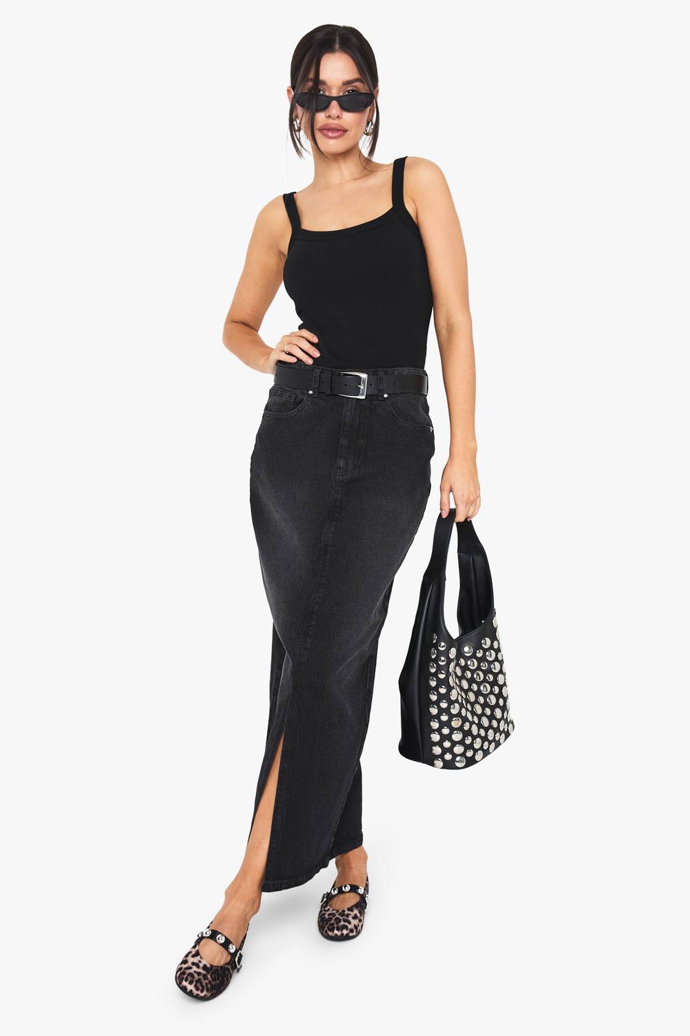 boohoo Women's Tall Denim Midaxi Skirt in Washed Black by boohoo