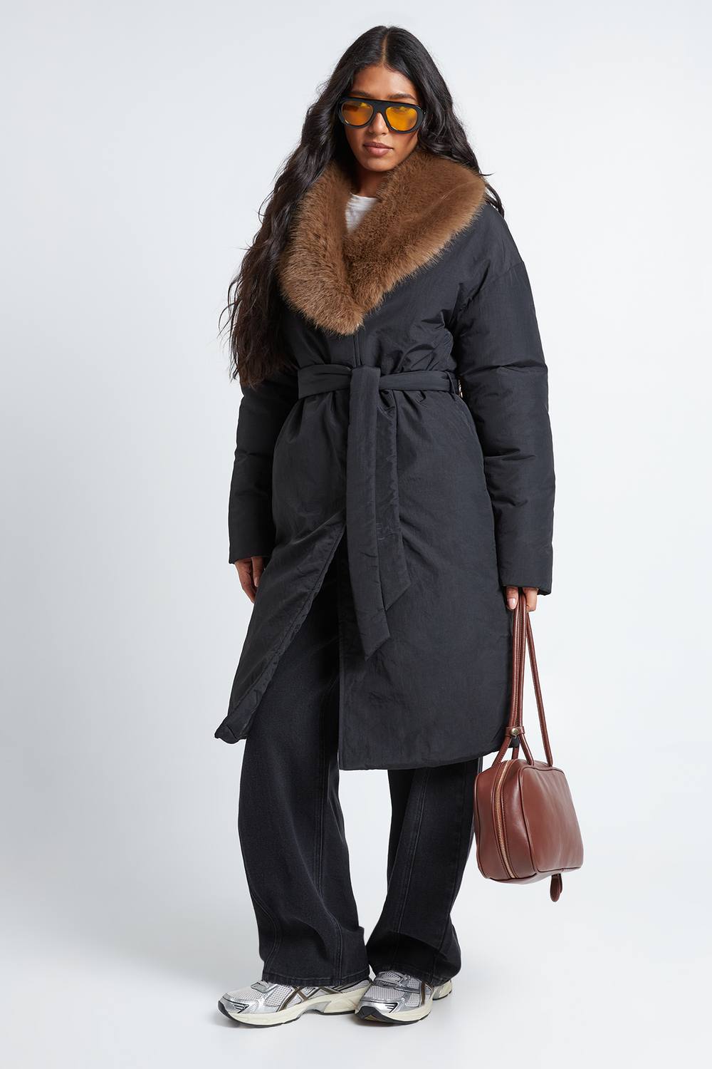 boohoo Women's Tall Faux Fur Collar Parka in Black by boohoo