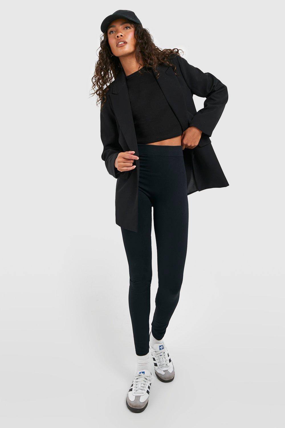 boohoo Women's Tall High Waisted Fleece Lined Leggings Pants in Black by boohoo