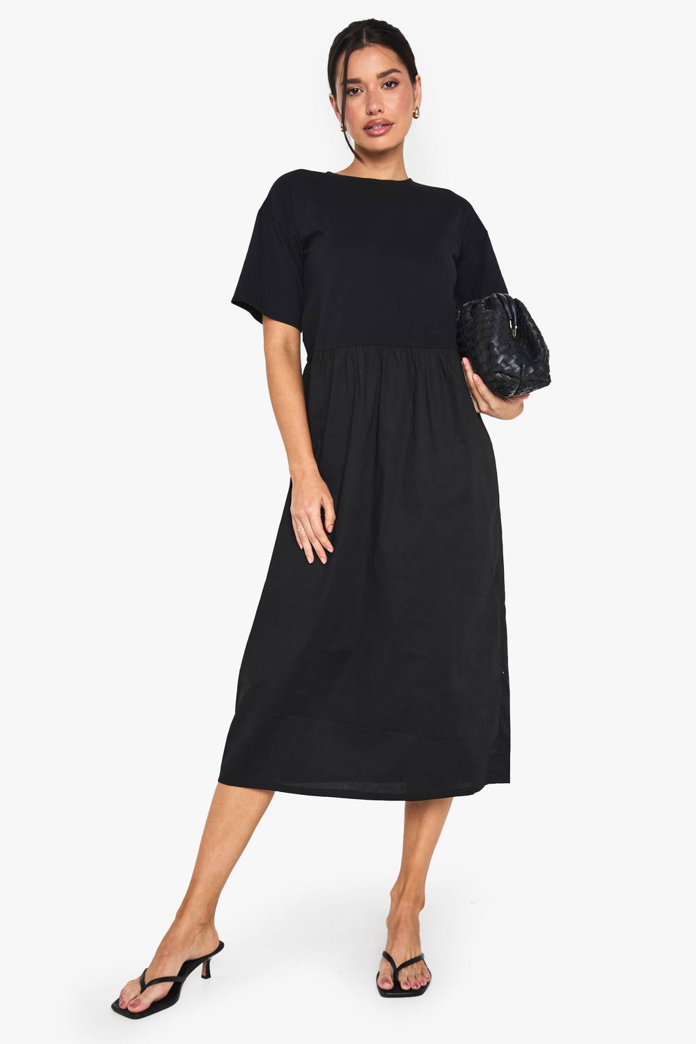 boohoo Women's Tall Jersey Cotton Mix Smock Dress in Black by boohoo