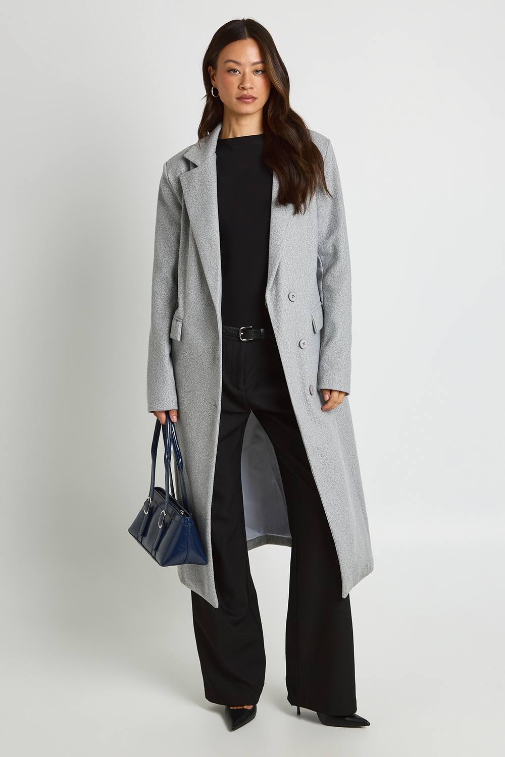 boohoo Women's Tall Longline Tailored Wool Look Coat in Grey by boohoo