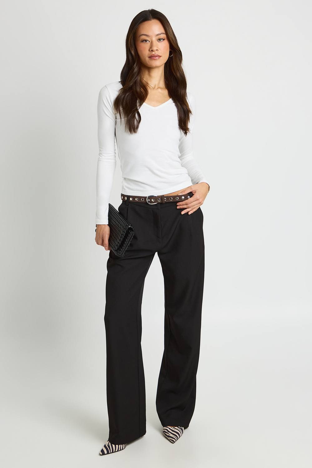 boohoo Women's Tall Seam Detail Wide Leg Tailored Trousers in Black by boohoo