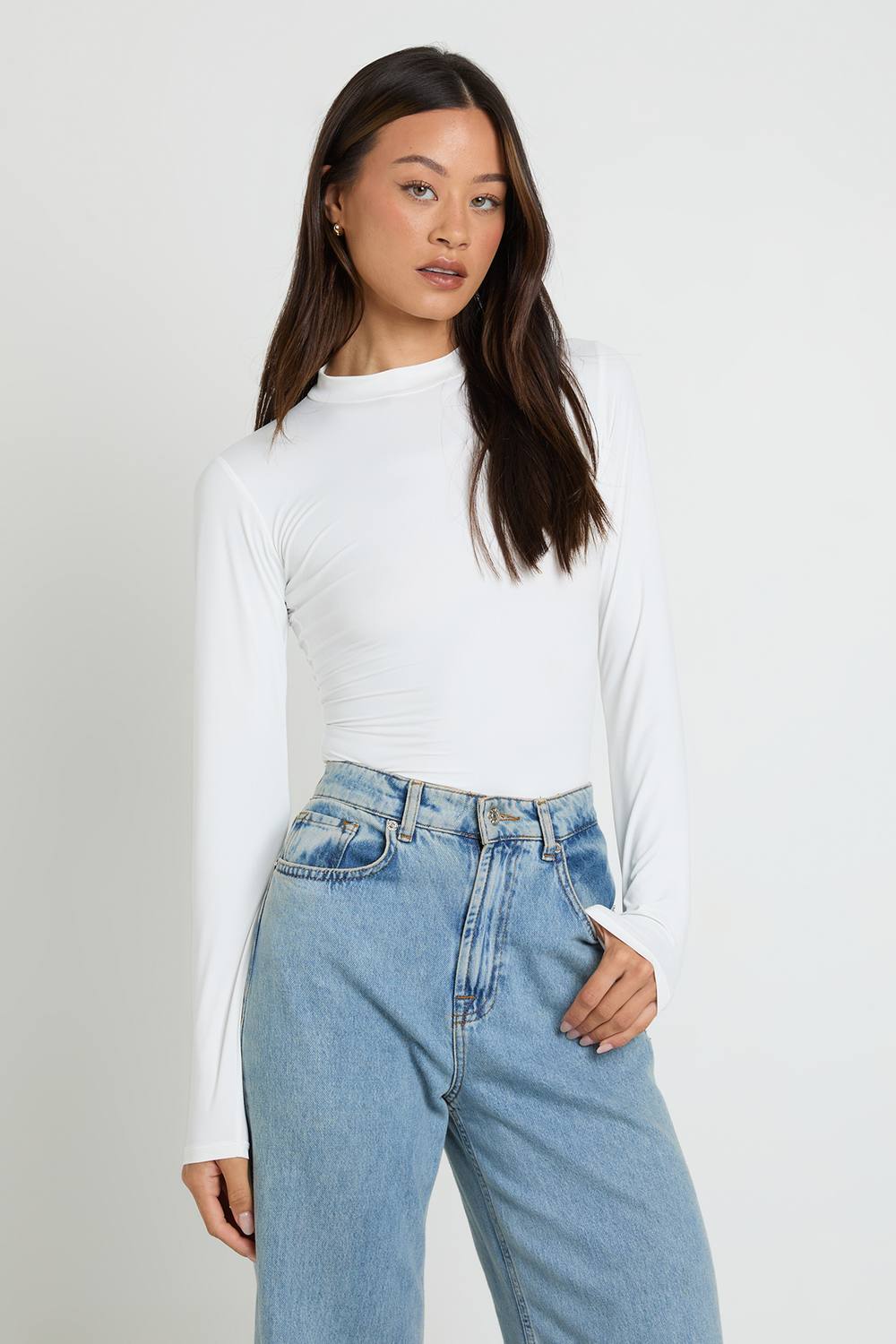 boohoo Women's Tall Second Skin Crew Neck Long Sleeve Top in White by boohoo