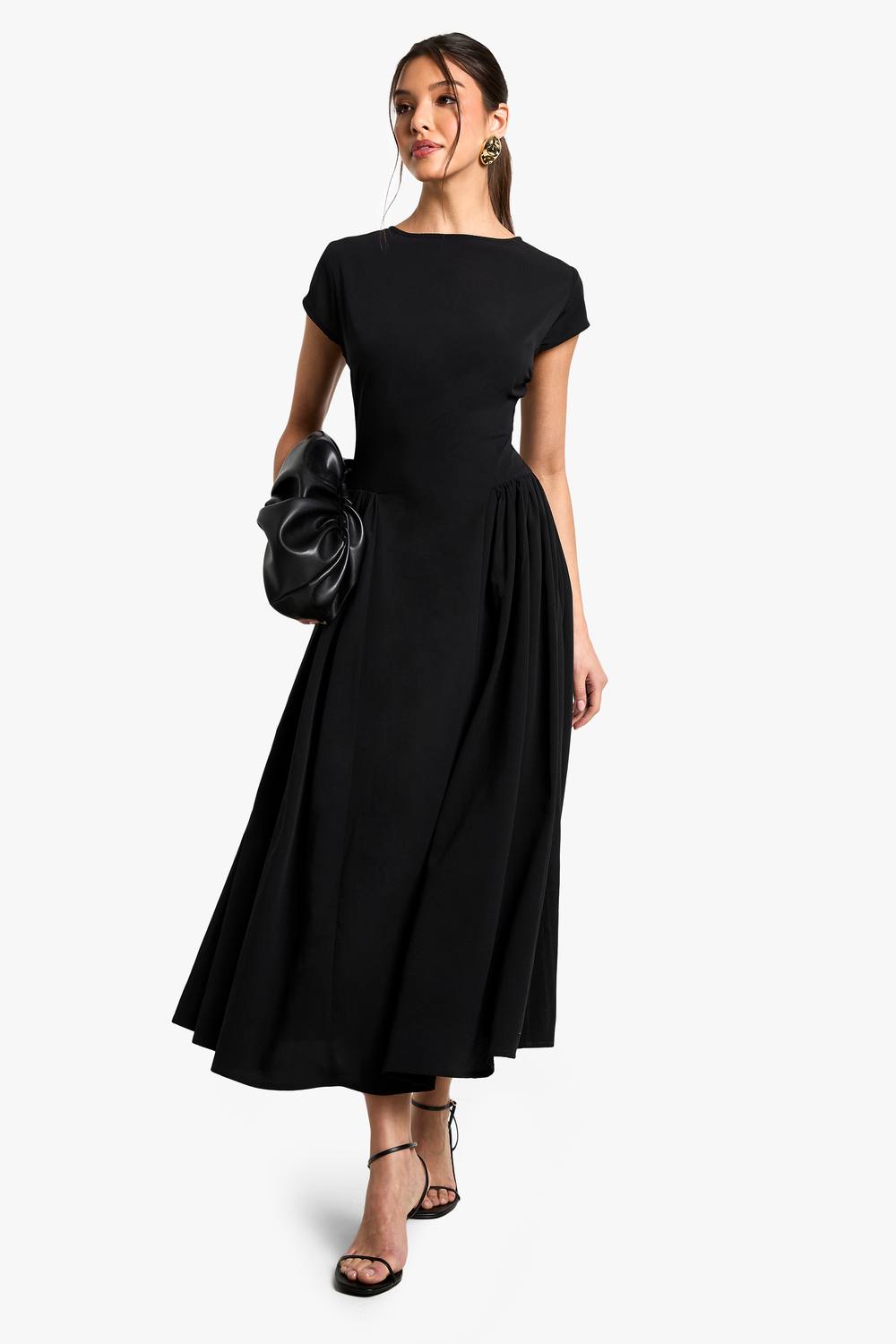 boohoo Women's Textured Volume Skirt Midaxi Dress in Black by boohoo