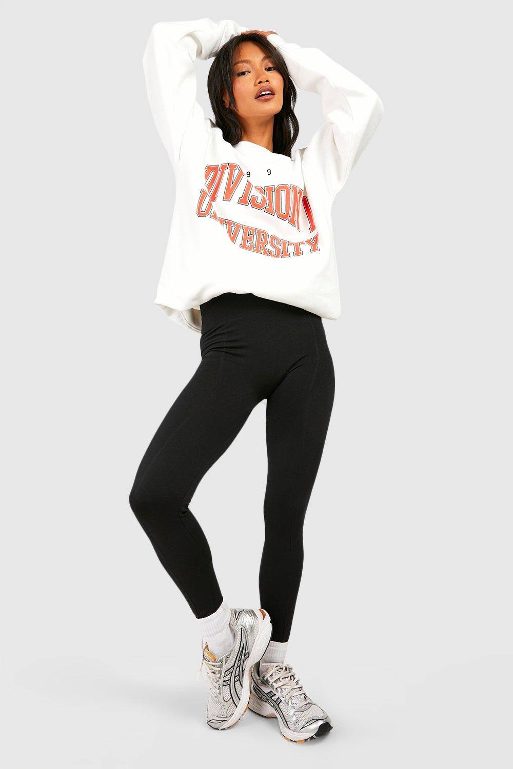 boohoo Women's Thick Waistband Fleece Lined Seam Front Leggings Pants in Black by boohoo