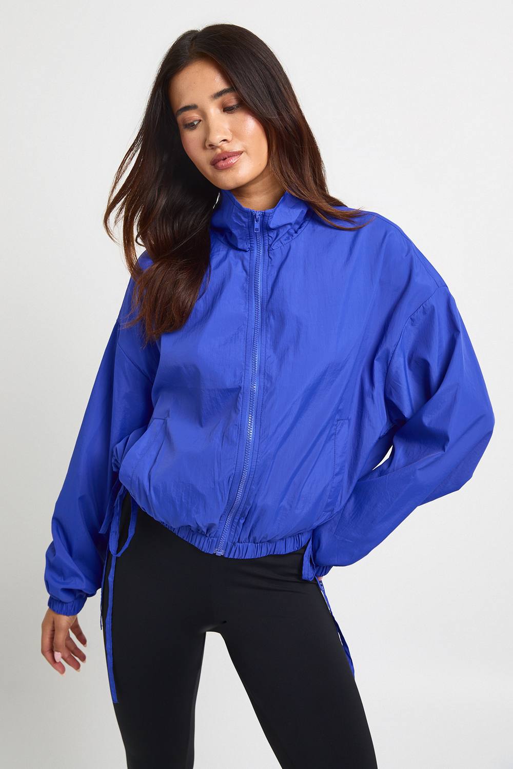 boohoo Women's Tie Side Funnel Neck Lightweight Jacket in Cobalt by boohoo