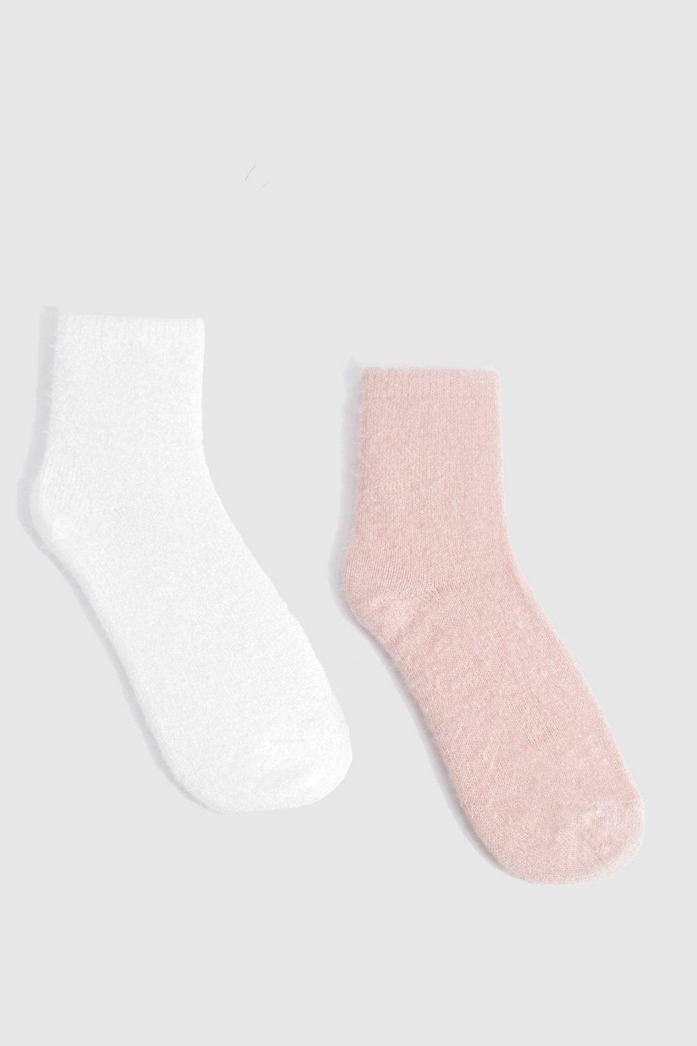 boohoo Women's Two Pack Fluffy Socks in Nude by boohoo