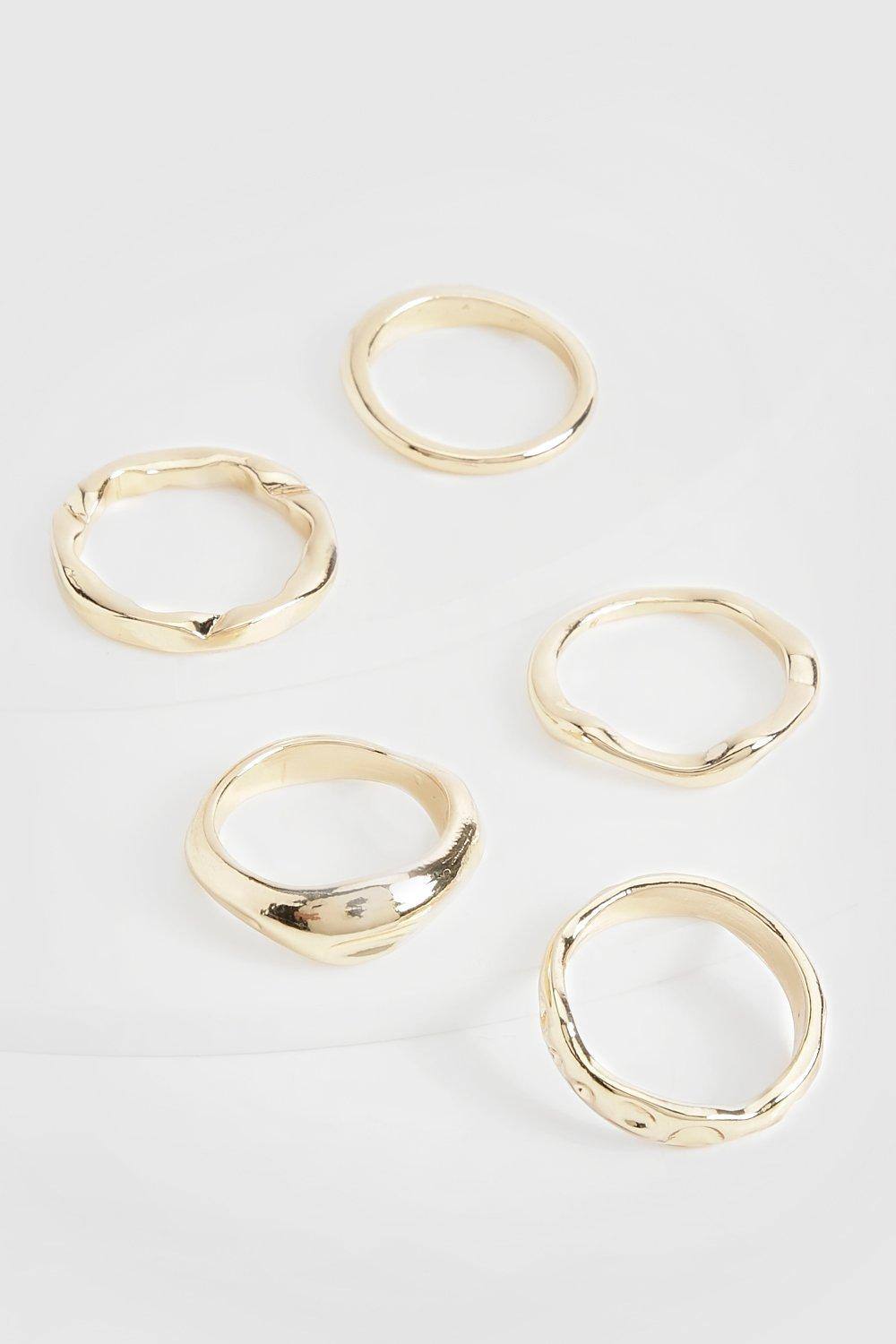 boohoo Women's Wave 5 Pack Rings in Gold by boohoo