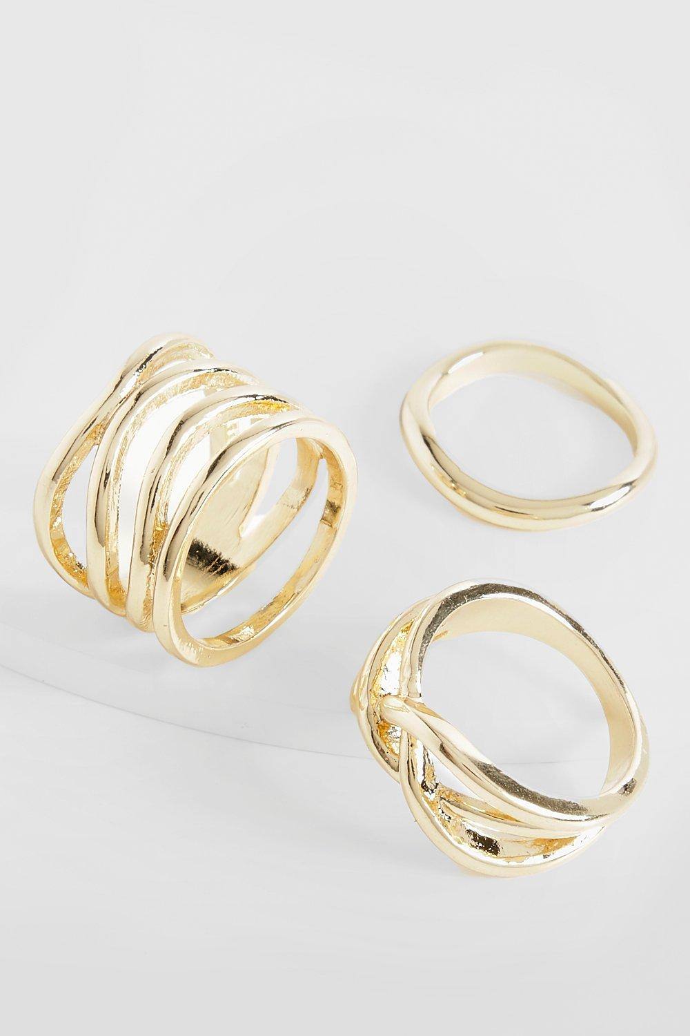 boohoo Women's Wavy Ring Multipack in Gold by boohoo