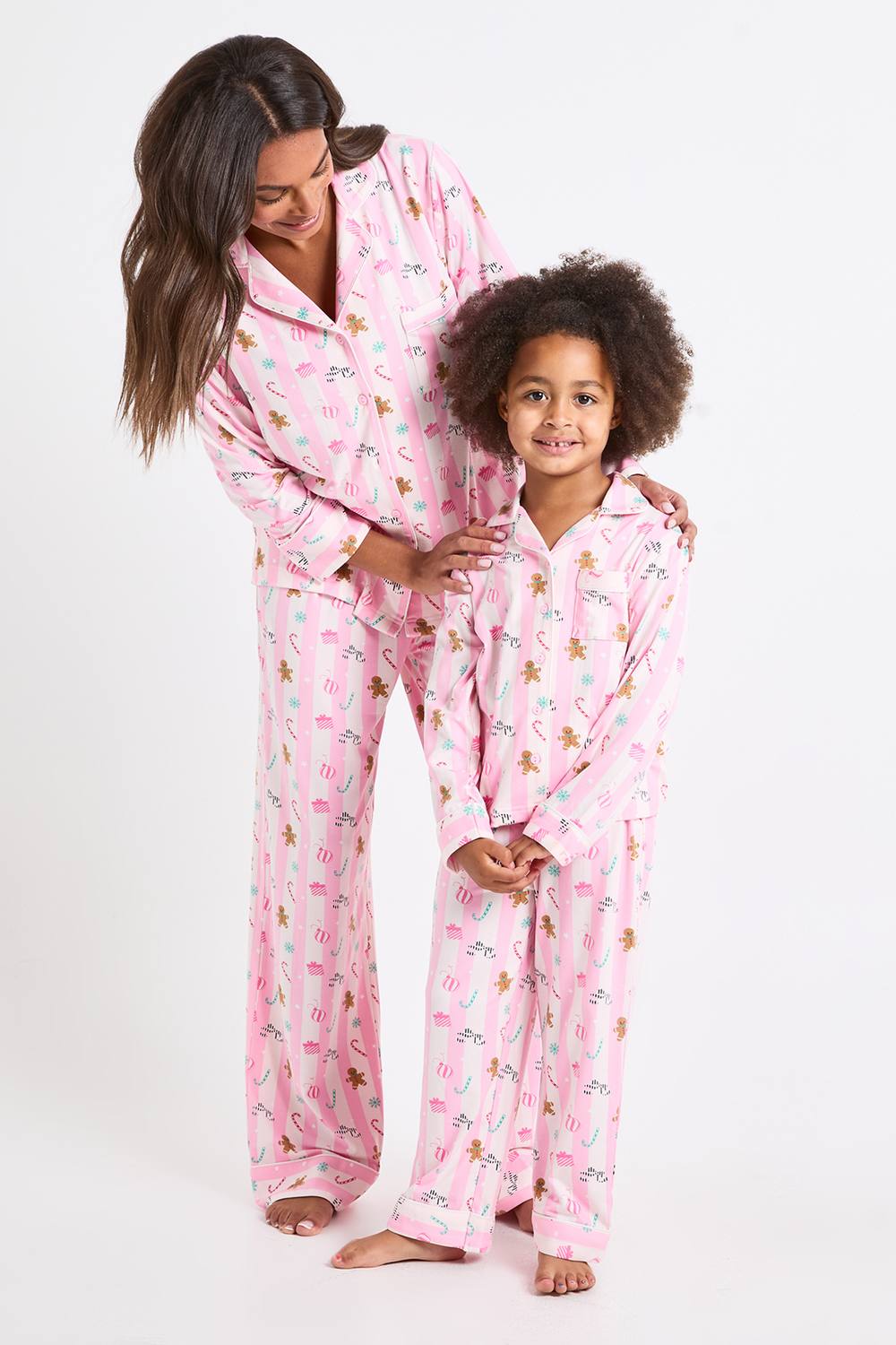 boohoo Women's Matching Family Super Soft Gingerbread Man Print Long Sleeve Shirt & Trousers Pyjama Set in Pink by boohoo