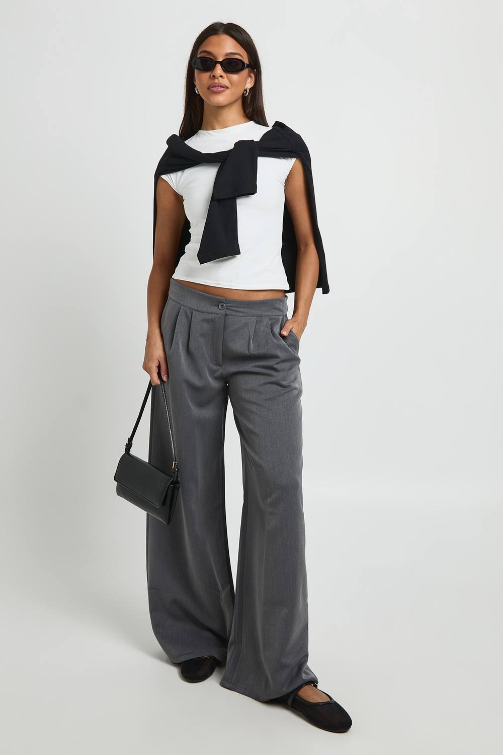 boohoo Women's Woven Palazzo Trousers in Grey by boohoo