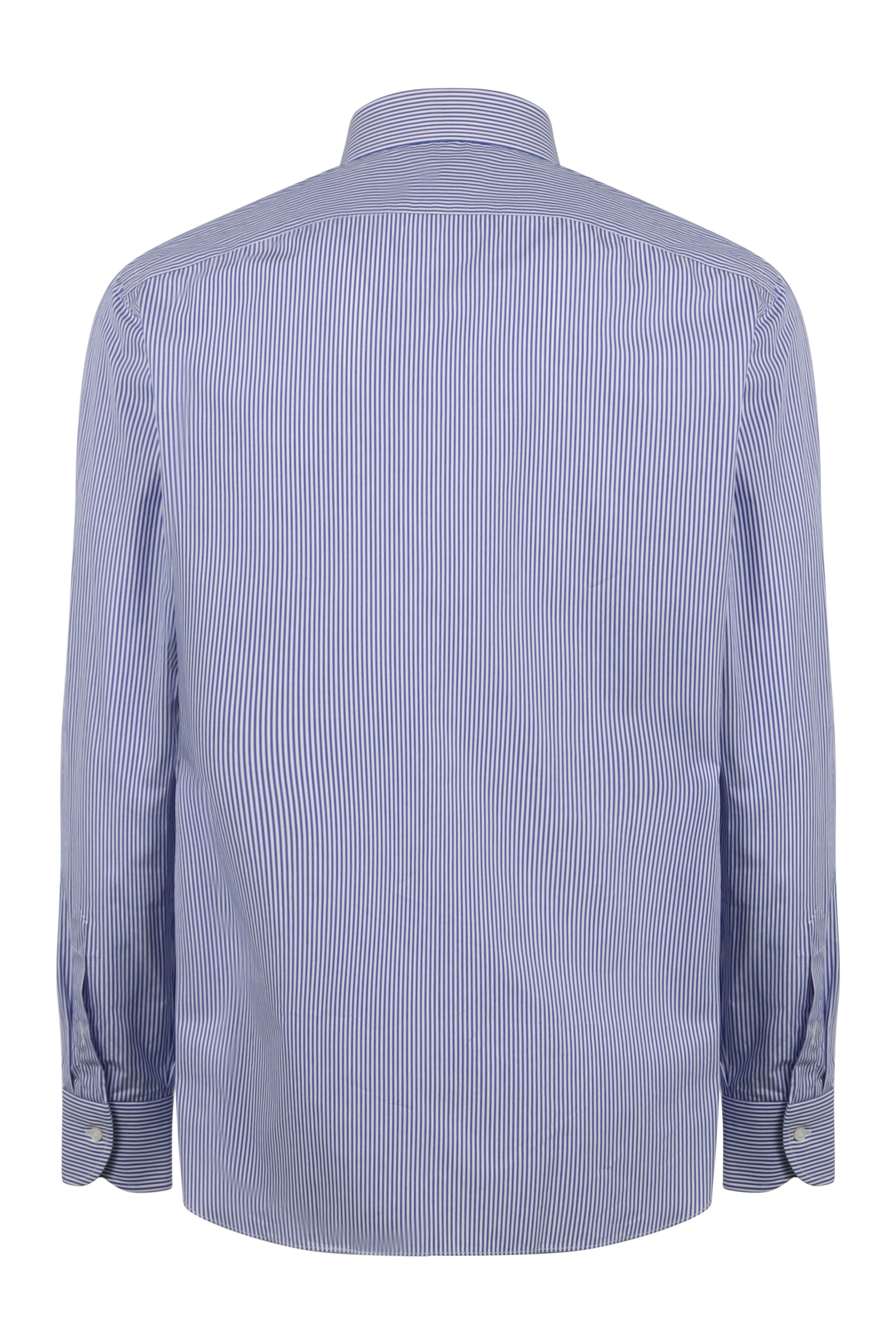 Borriello Napoli Cotton Poplin Striped Shirt — Blue, view 2