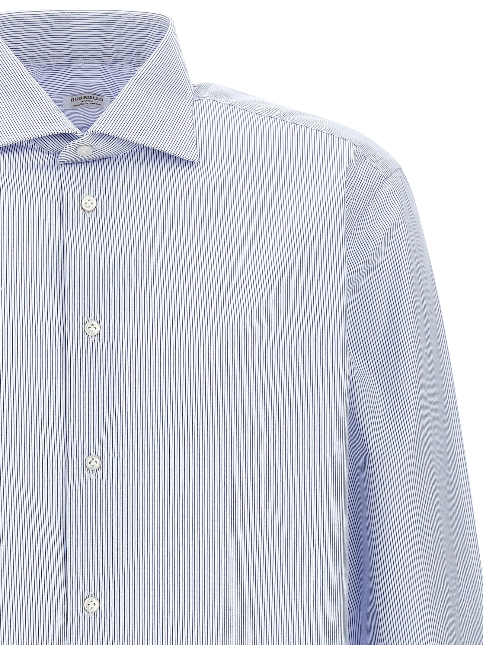 Borriello Striped Cotton Shirt — Light Blue, view 3