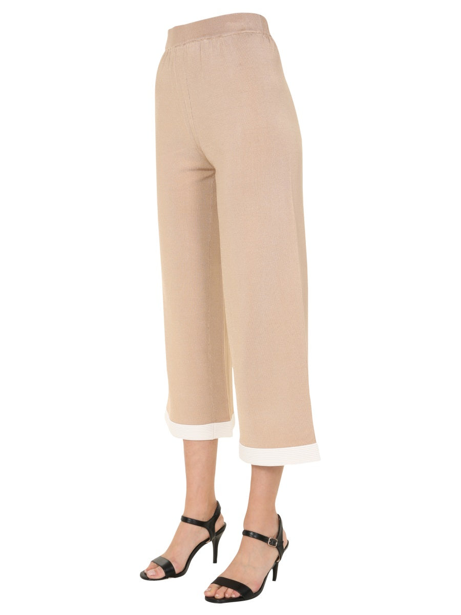 Boutique Moschino Elasticated Waist Cropped Trousers — Beige, view 3