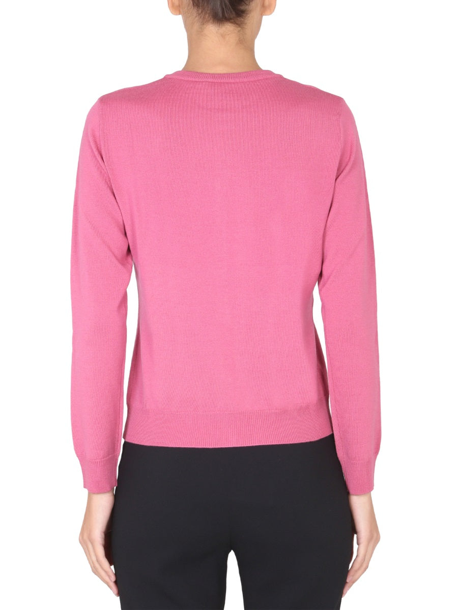 Boutique Moschino Virgin Wool with Necklace Detail Jumper — Pink, view 2