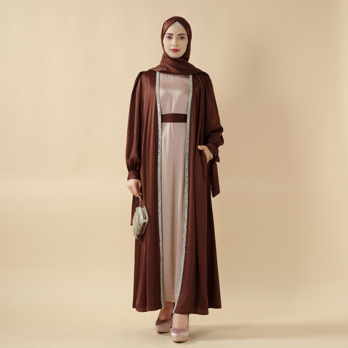 Bow Tie Sleeve Abaya Set With Long-sleeve Inner Dress (MOA026) by Mariam's Collection