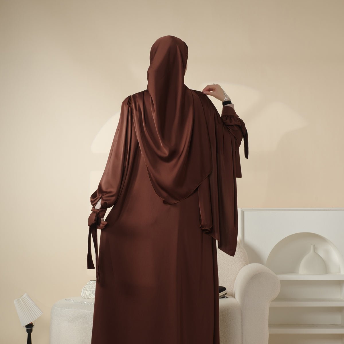 Bow Tie Sleeve Abaya Set With Long-sleeve Inner Dress (MOA026), view 8