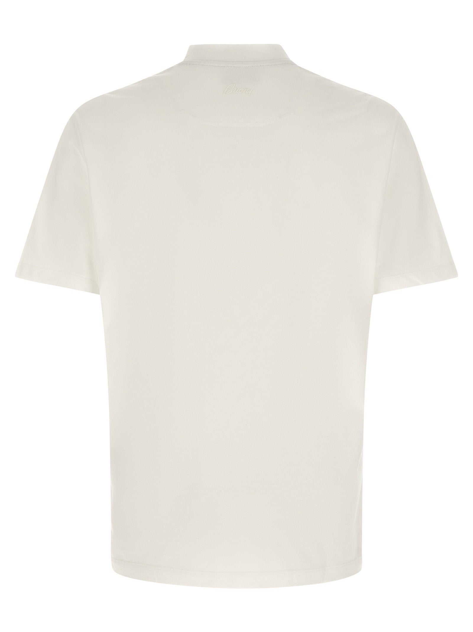 Brioni Logo-Embroidered Cotton T-Shirt — White, view 2
