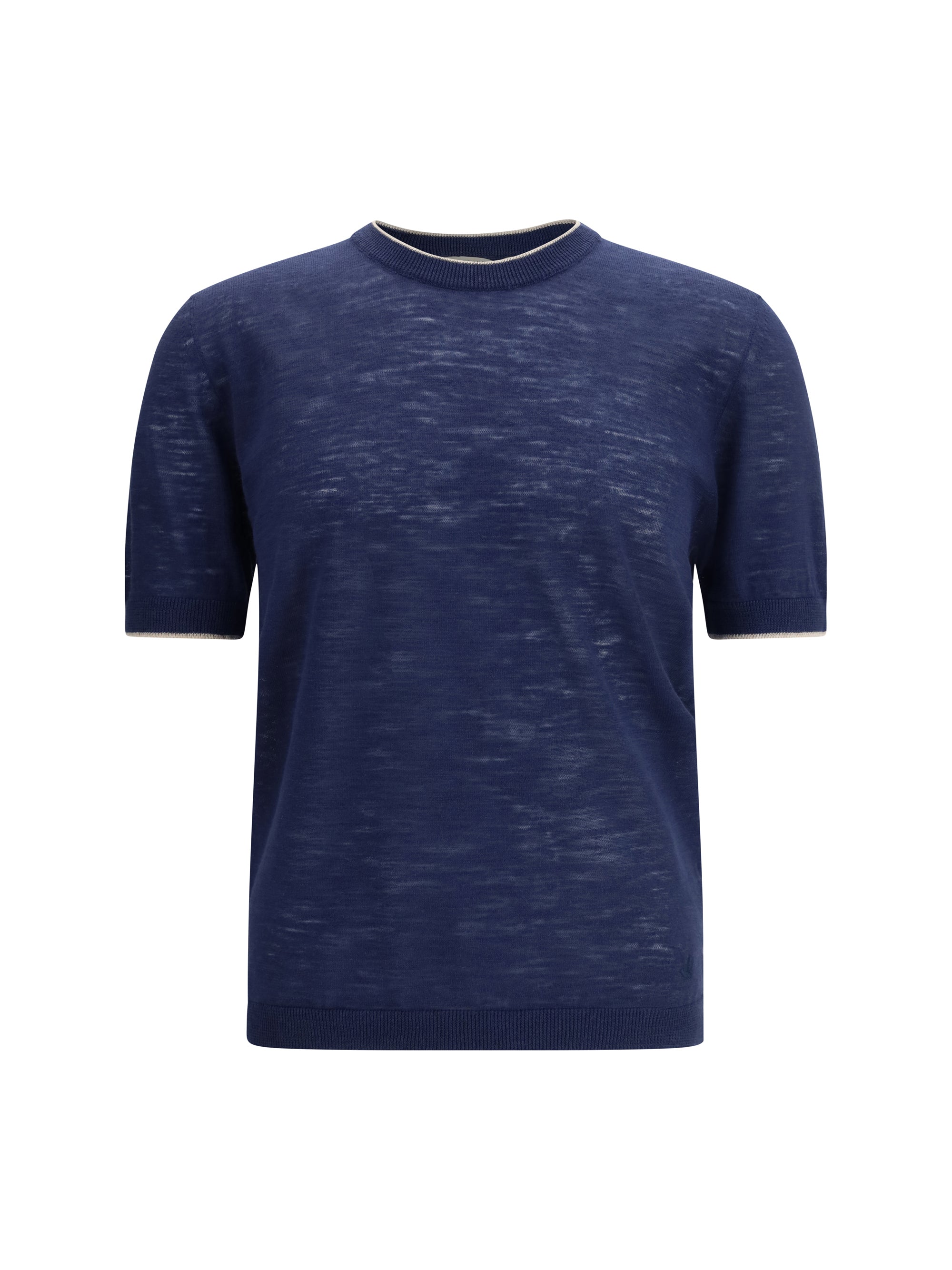 Brooksfield Linen Blend Crew Neck Sweater — Navy by Brooksfield