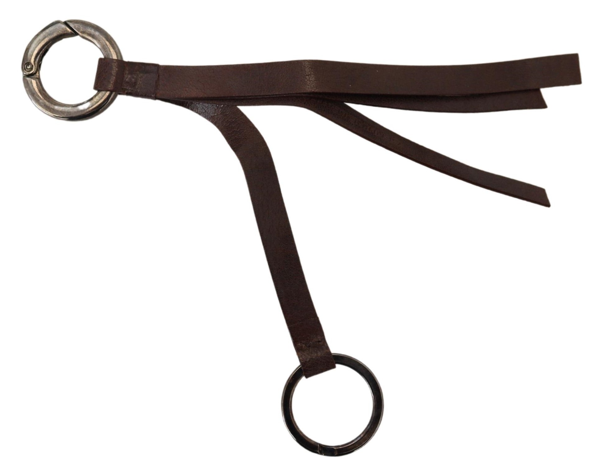 Brown Leather Silver Tone Metal Keyring Keychain Brass Accessory, view 3