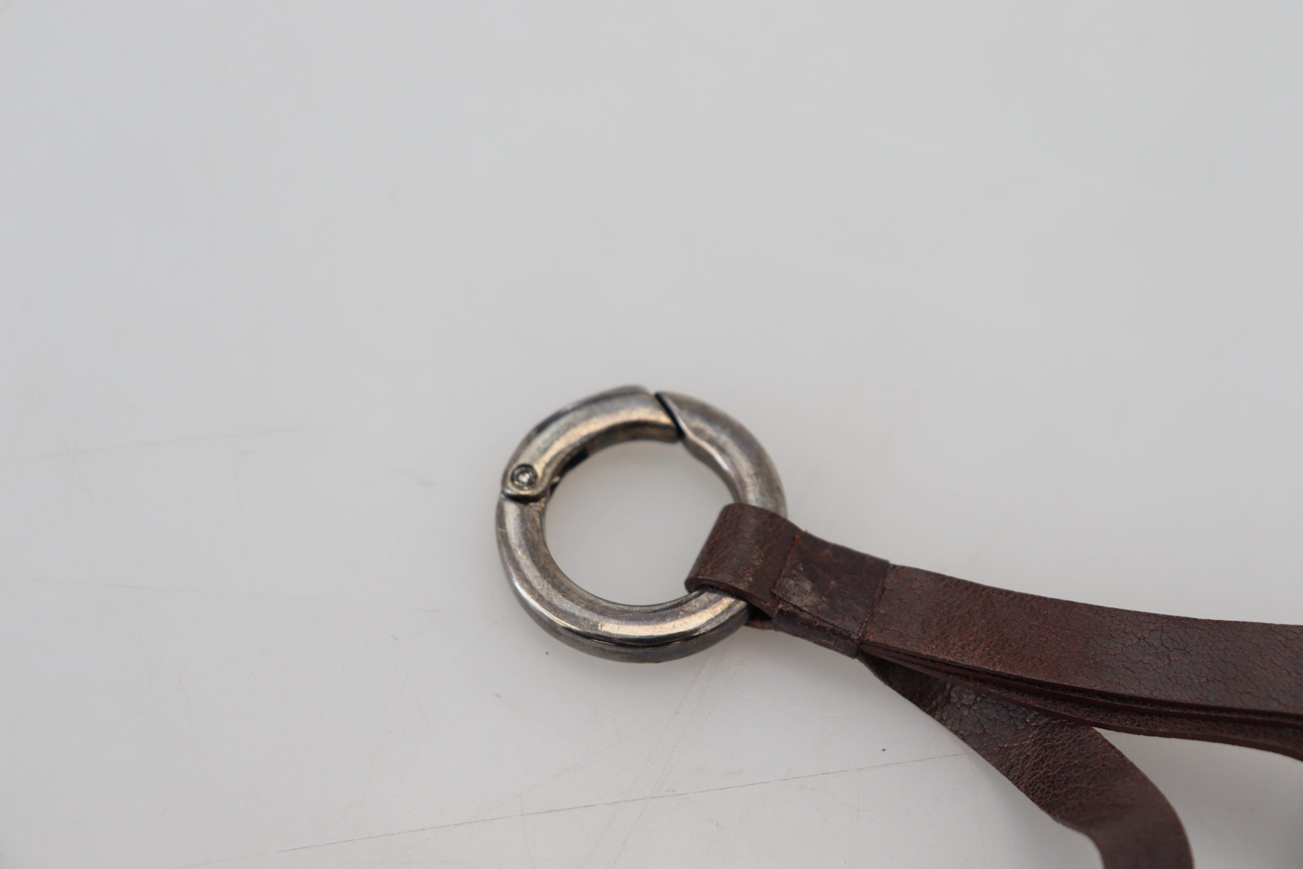 Brown Leather Silver Tone Metal Keyring Keychain Brass Accessory, view 4