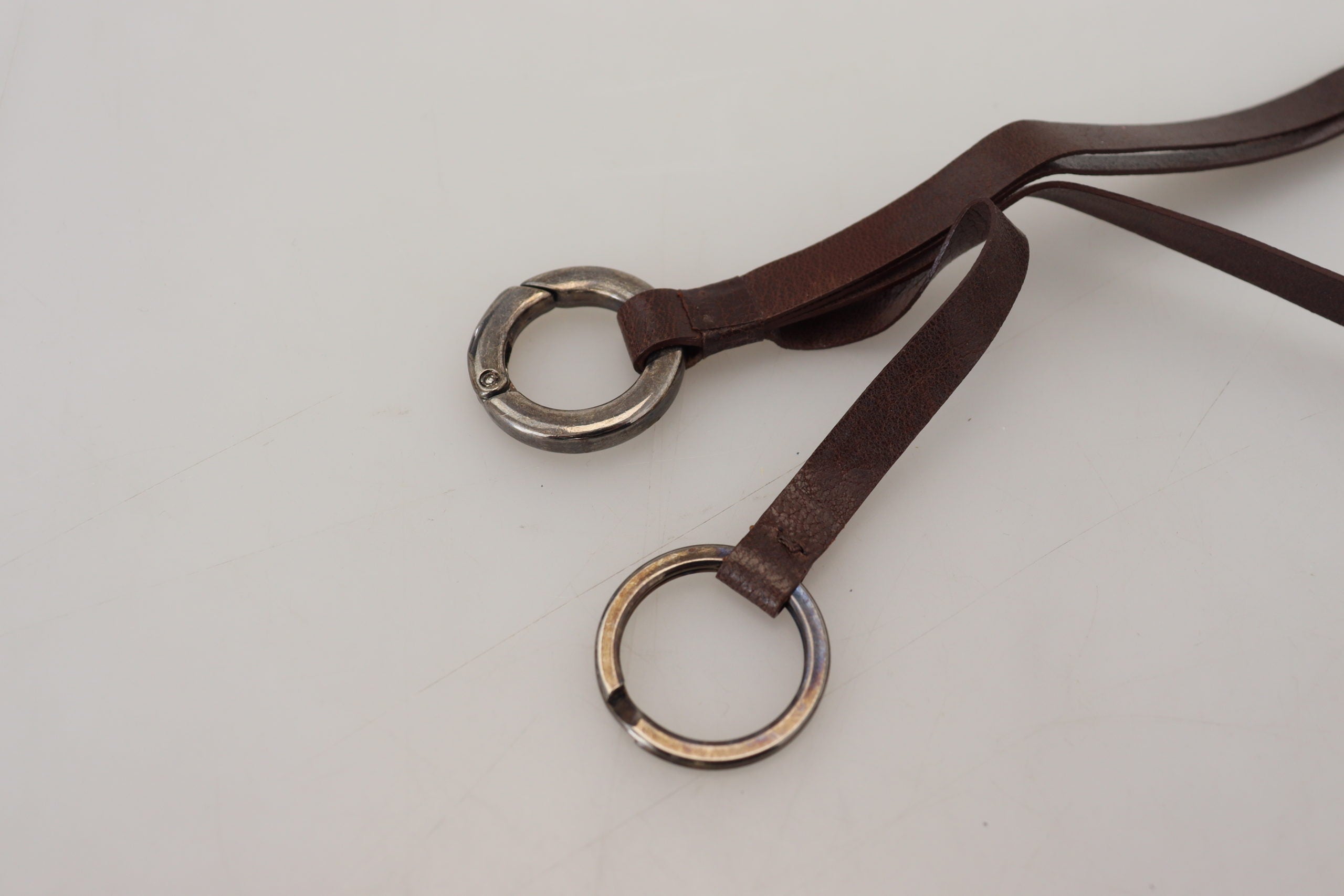 Brown Leather Silver Tone Metal Keyring Keychain Brass Accessory, view 5