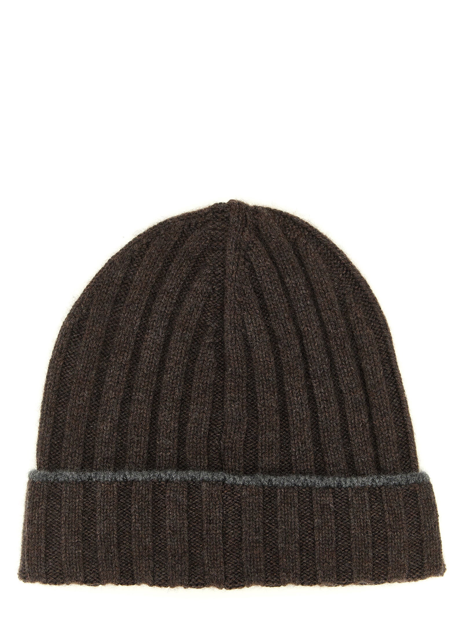 Brunello Cucinelli Cashmere Ribbed Beanie — Brown by Brunello Cucinelli