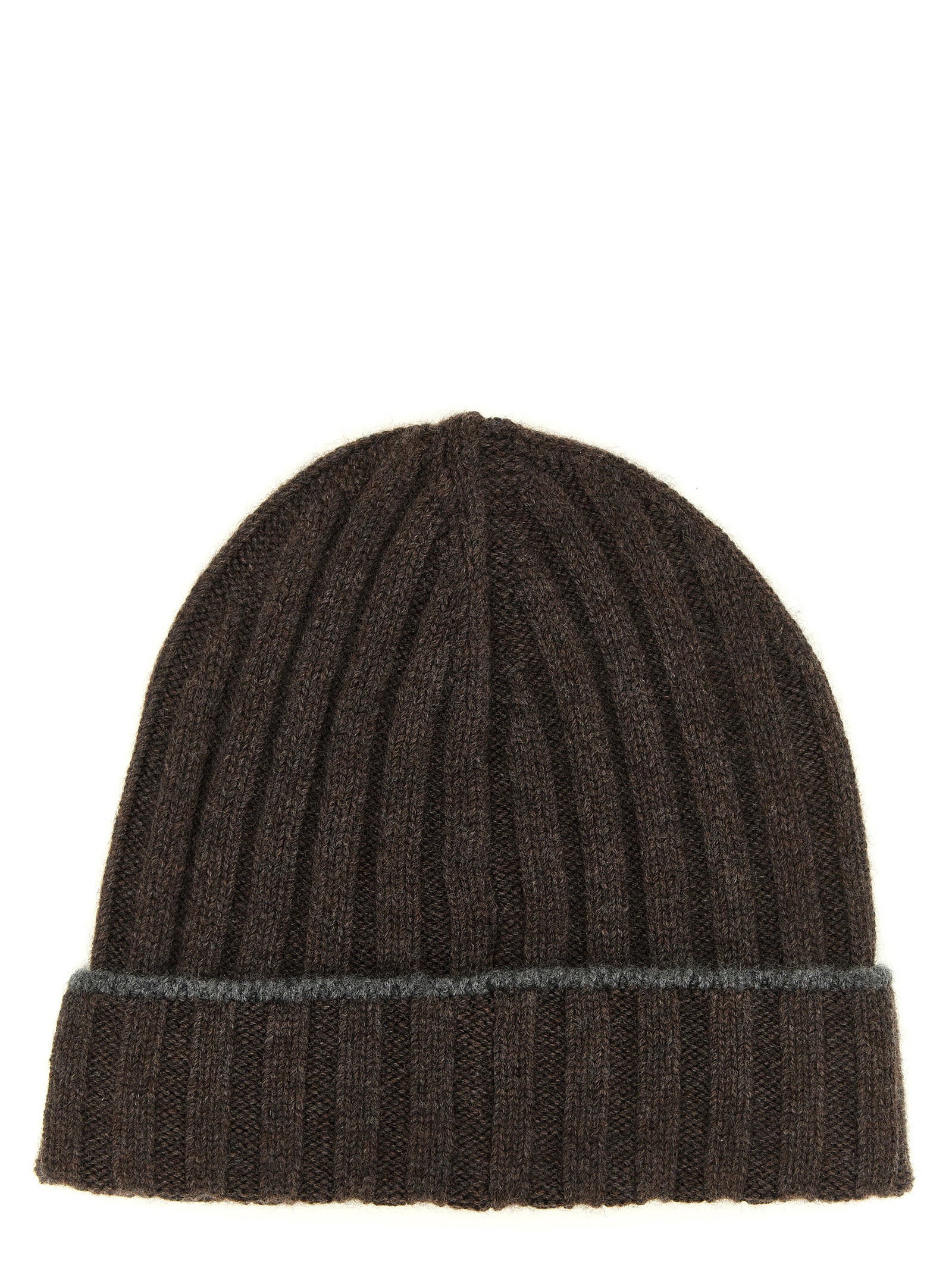 Brunello Cucinelli Cashmere Ribbed Beanie — Brown, view 2