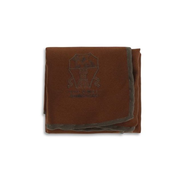 Brunello Cucinelli Silk Logo-Print Pocket Square — Brown by Brunello Cucinelli