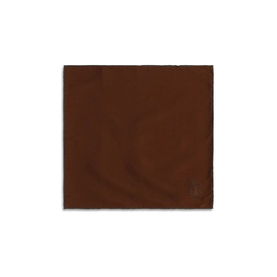 Brunello Cucinelli Silk Logo-Print Pocket Square — Brown, view 2