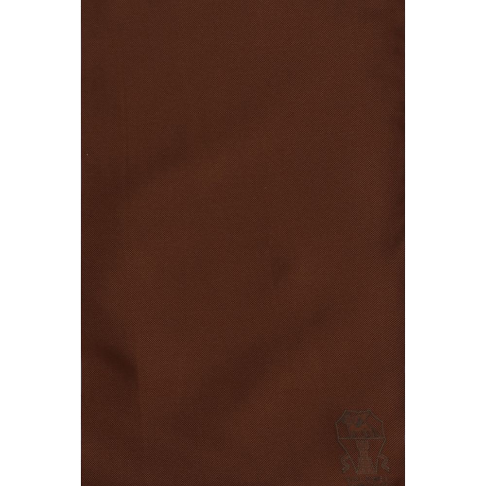 Brunello Cucinelli Silk Logo-Print Pocket Square — Brown, view 3