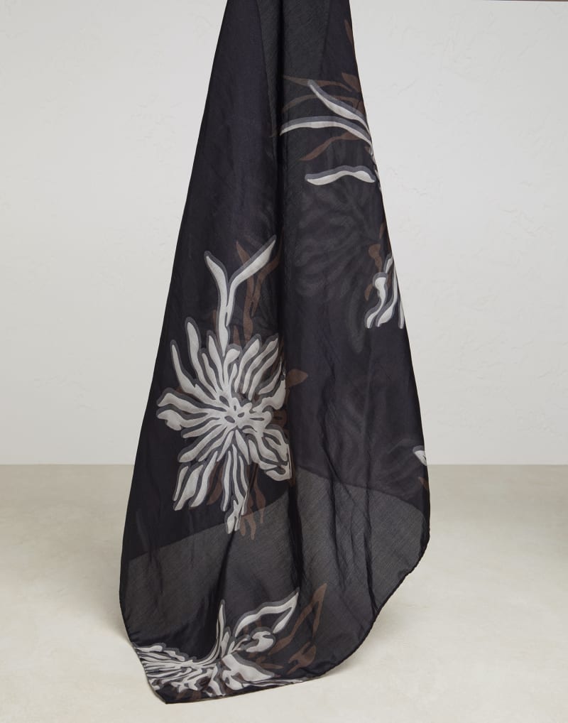 Brunello Cucinelli Floral Cotton Silk Scarf — Black by Brunello Cucinelli